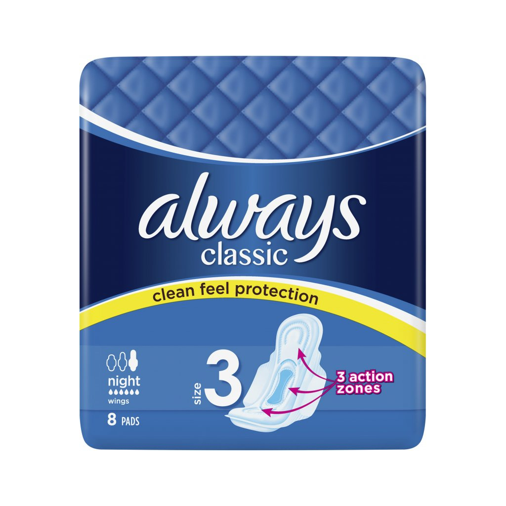 Always Classic Night dámské hygienické vložky, 8 ks