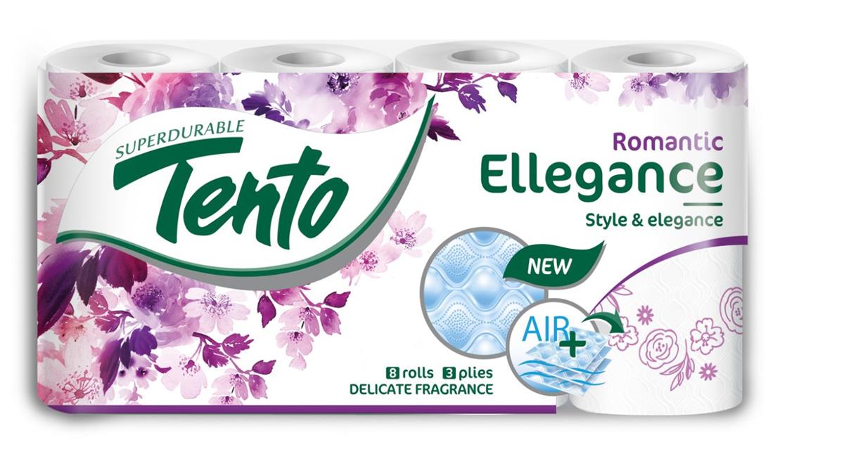 Tento Ellegance Cherry Blossom 3vrstvý toaletní papír, role 156 útržků, 8 rolí