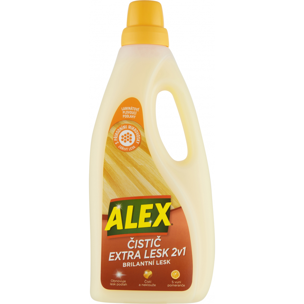 Alex Extra péče 2v1 s leskem, čistič dřevěných laminátových plovoucích podlah, s pomerančovou vůní, 750 ml