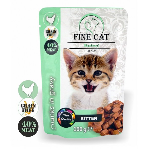 Fine Cat kapsička Grain-Free Kitten kuřecí v omáčce 100g