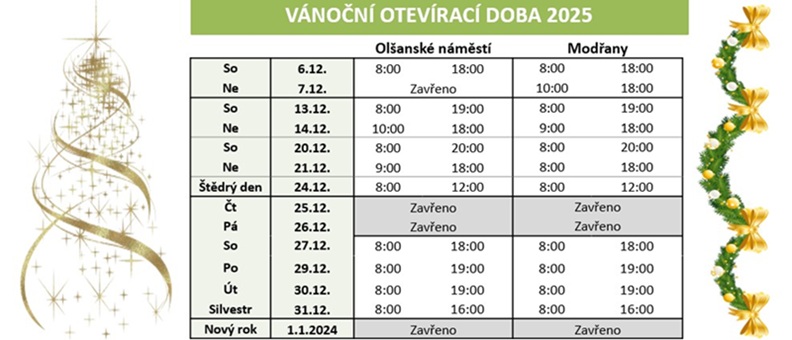 Vánoční otevírací doba